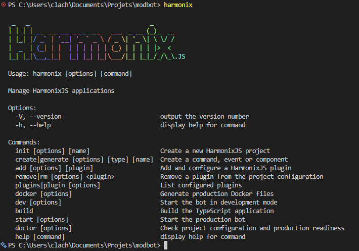 Présentation de l'utilisation du CLI HarmonixJS